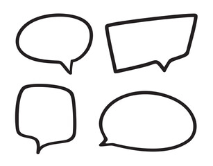 Hand drawn black speech bubble on white. Abstract sketches. Set of think and talk speech bubbles. Black and white illustration