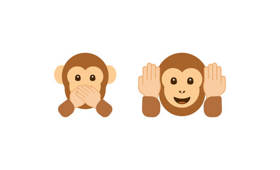 Hear no evil monkey vector flat icon. Isolated monkey head emoji illustration. Speak no evil monkey vector flat icon. Isolated monkey face emoji illustration