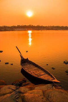 Sunset photography on the river in winter 2022. This image was taken by me on January 17, 2022, from the Doleswori river, Bangladesh, South Asia.