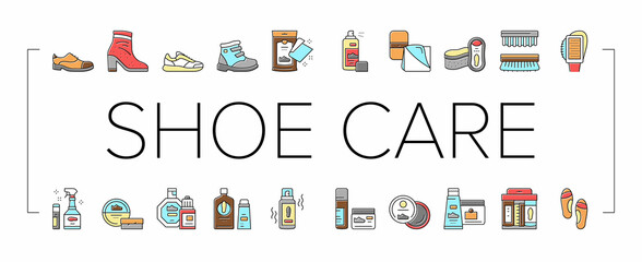 Shoe Care Accessories Collection Icons Set Vector .