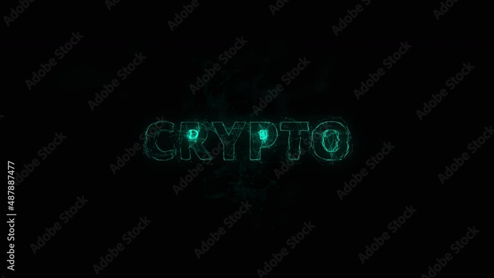 Poster Crypto title with plexus effect. Connected lines with dots. Lines title plexus