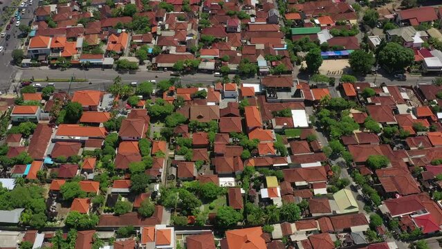 sunny day bali island flight over famous coastline town traffic street aerial panorama 4k indonesia