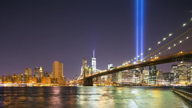 night sky brooklyn bay towers of light 11 september 4k timelapse from new york