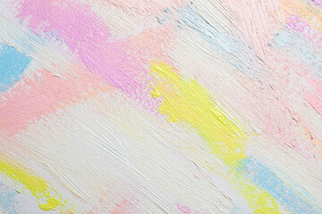 Strokes of different pastel acrylic paints on white canvas, closeup