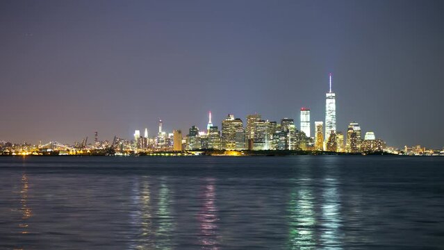 manhattan island night light 4k timelapse from new york city