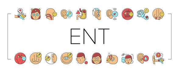 Otorhinolaryngology Treatment Icons Set Vector .