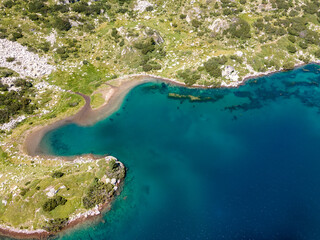 Obraz premium Aerial view of Fish Banderitsa lake, Pirin Mountain, Bulgaria