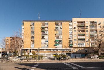 Facade of a residential building in a neighborhood of the city of Madrid