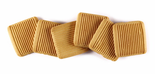 Shortcake biscuits with milk and honey isolated on white, top view