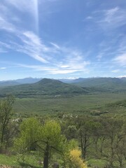 Top of hill. Amazing cliff photo. Beautiful landscape and view. Green mountains and nature forests