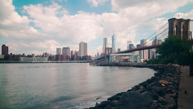 brooklyn walking bay bridge panorama 4k timelapse from new york