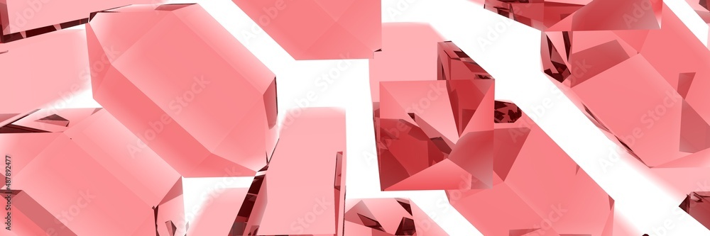 Poster rendering of ruby crystals. abstract background.