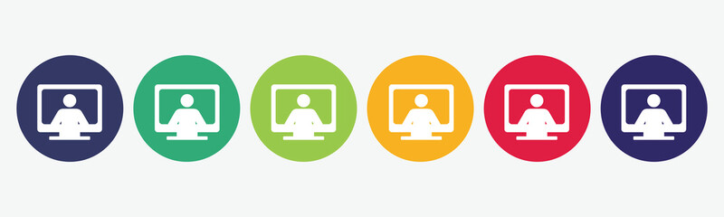 6 circles set with account icon in various colors. Vector illustration.