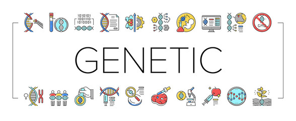 Genetic Engineering Collection Icons Set Vector Illustration .