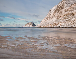 Haukland beach on the Lofoten archipelago during winter  