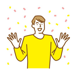 両手を広げて喜びを表現する若い男性