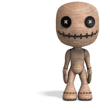 3D-illustration of a cute looking but dangerous voodoo doll