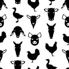 Black Farm Animal Pattern Design on White Background