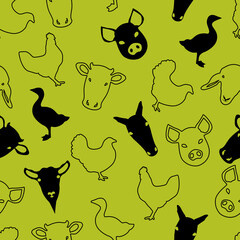 Green and Black Farm Animal Pattern Design