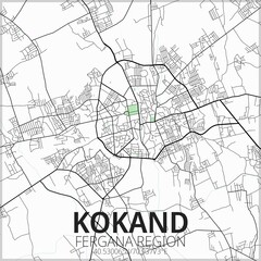 Illustration, city map 
 Kokand Uzbekistan.