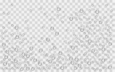 Realistic rain drops, air bubblies, oxygen on the transparent background. Vector