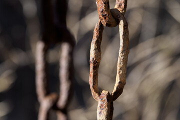 Close-up on a rusty big chain eye.