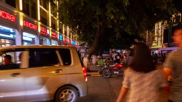 night time sanya city central street walking panorama timelapse 4k hainan island china 