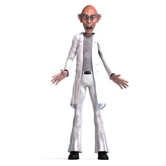 3D-illustration of a cute and funny mad scientist yelling