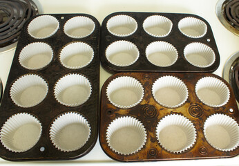 Vintage Muffin or Cupcake Tins or Pans Lined and Ready for Batter