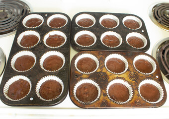Vintage Muffin Tins Full of Chocolate Batter