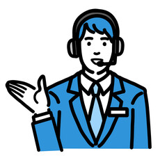 笑顔で説明をしているオペレーターの若い男性
