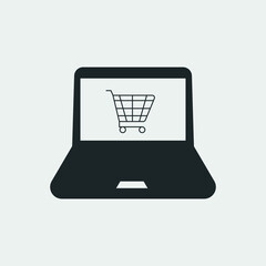 Laptop and cart vector icon illustration sign