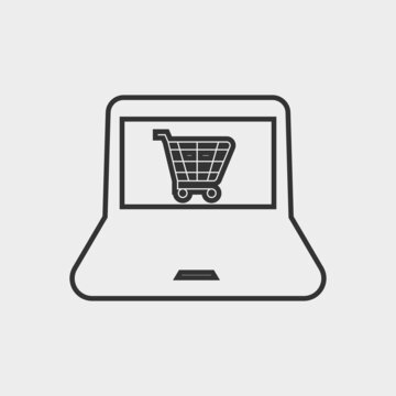 Laptop and cart vector icon illustration sign