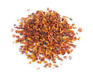 Tomato Flakes Dried without Sulphur in Heap or Pile Isolated on White