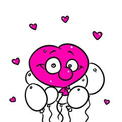 Balloons love postcard pink heart illustration cartoon