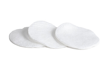 Hygienic cotton pads for wiping and facial skin care on a white background. Disposable cotton rounds for rubbing over the face. Care and hygiene sponge items.