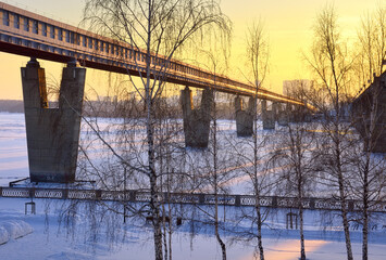 Winter embankment in the evening.