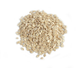 Organic Barley Flakes in Heap or Pile Isolated on White in Top Down or Bird's Eye View Shot