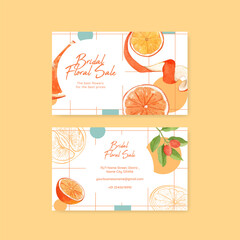 Name card template with orange grapefruit concept,watercolor