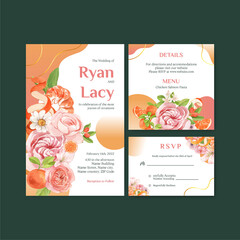 Wedding card template with orange grapefruit concept,watercolor