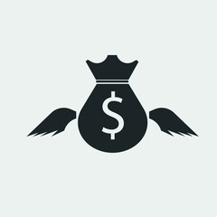 Money bag wings vector icon solid grey