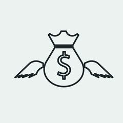 Money bag wings vector icon solid grey