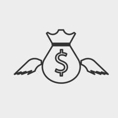 Money bag wings vector icon solid grey