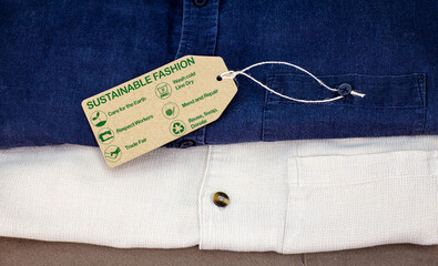 sustainable fashion label with care for the earth, respect for workers, trade fair, wash cold, line...