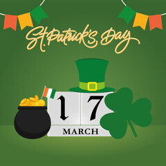 Colored saint patrick day template with elfish objects and clover Vector