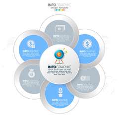 Business circle infographic elements with 6 options or steps.
