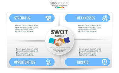 SWOT-analysis template or strategic planning technique. Infographic design with four elements template.