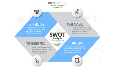 SWOT-analysis template or strategic planning technique. Infographic design with four elements template.