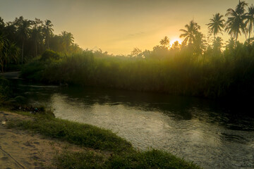 River at sunrise natural landscape
