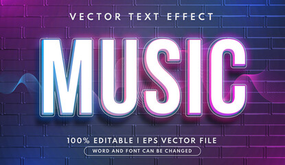 Music neon light style editable text effect